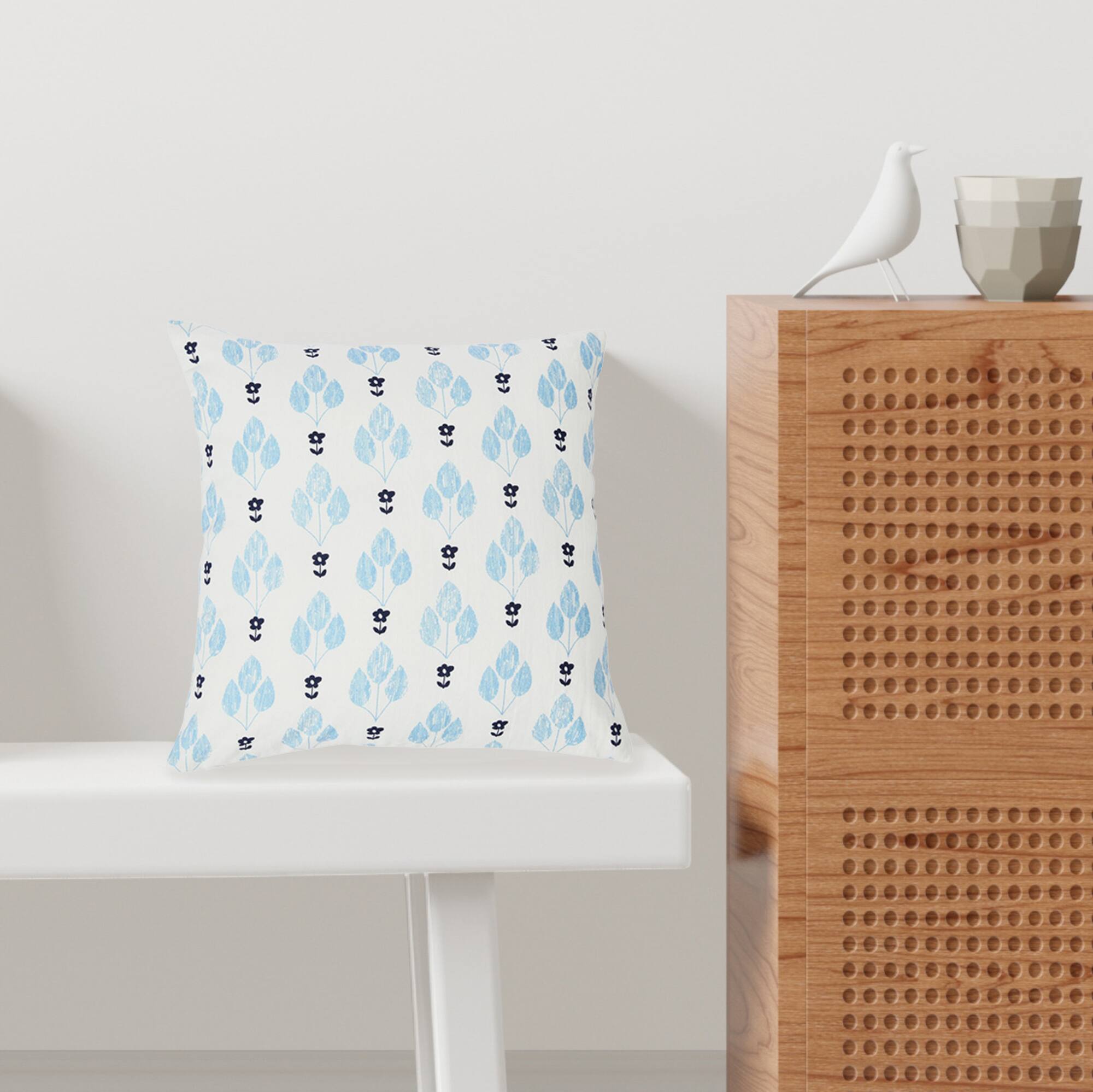 Hello Honey® White & Blue Floral Print Pillow Cover